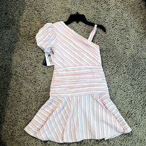 Habitual pink and white strip one shoulder dress